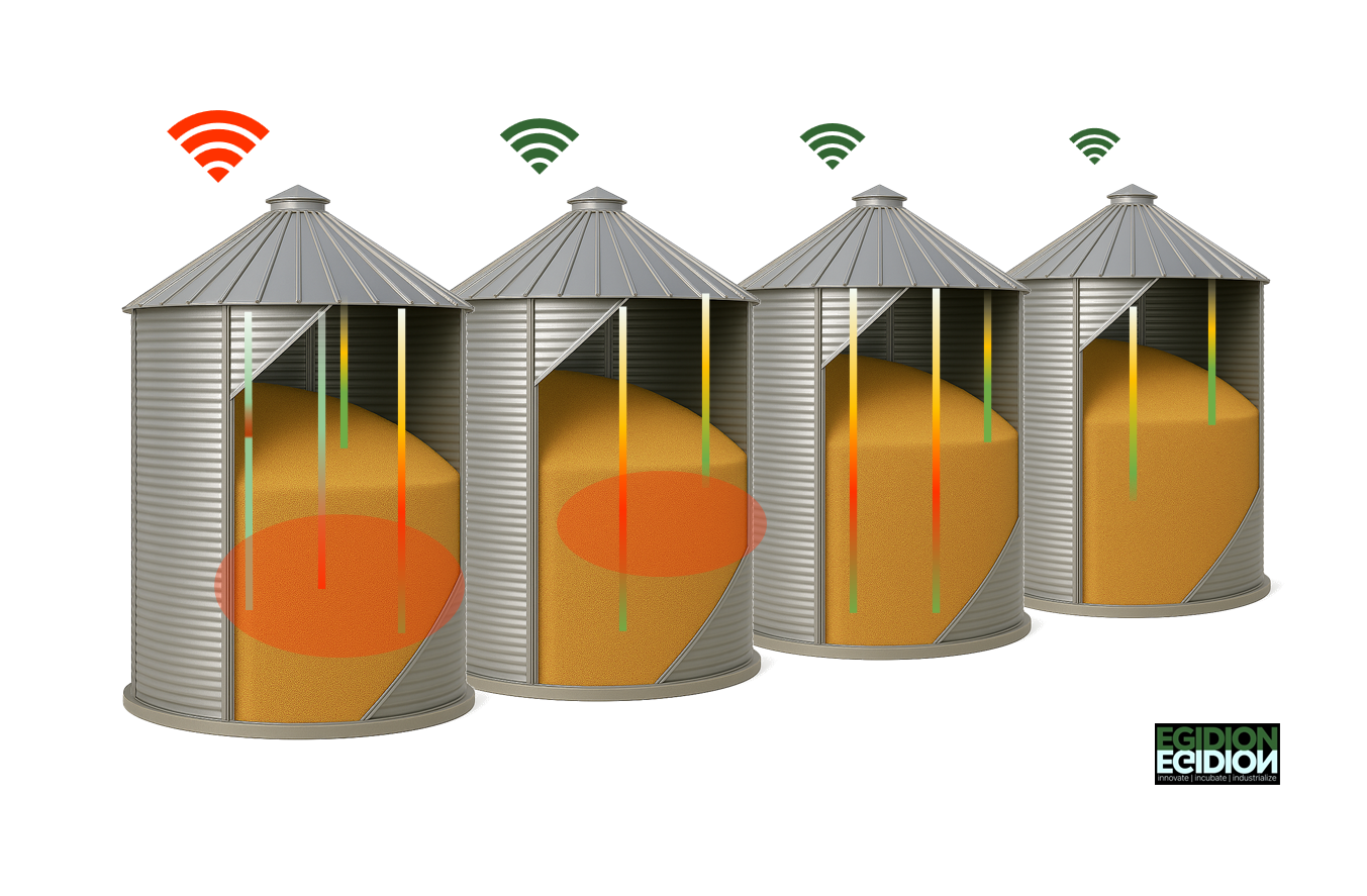 Grain storage monitoring system for silos