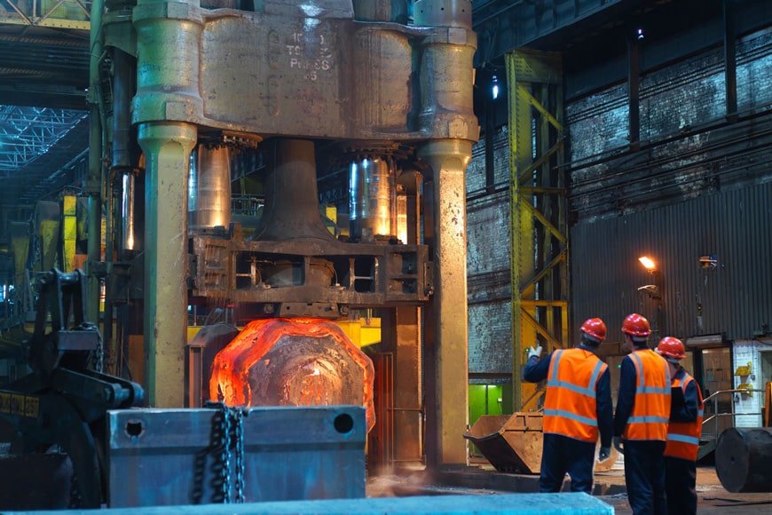 Metal forging machinery in a heavy industrial plant